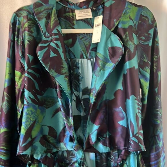 ANTHROPOLOGIE BY MARY O’MOLLY SILK JUMPSUIT IN BLUE GREEN FLORAL MEDIUM NWT - Picture 7 of 12